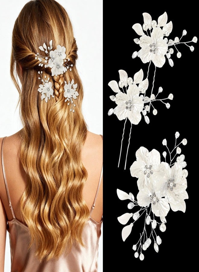 Tucnoeu 3pcs Large Flower Bridal Wedding Hair Pins, Pearl Hair Clips,Wedding Hairs Pieces for Brides, for Brides Bridesmaids Girls Updo - Image 1